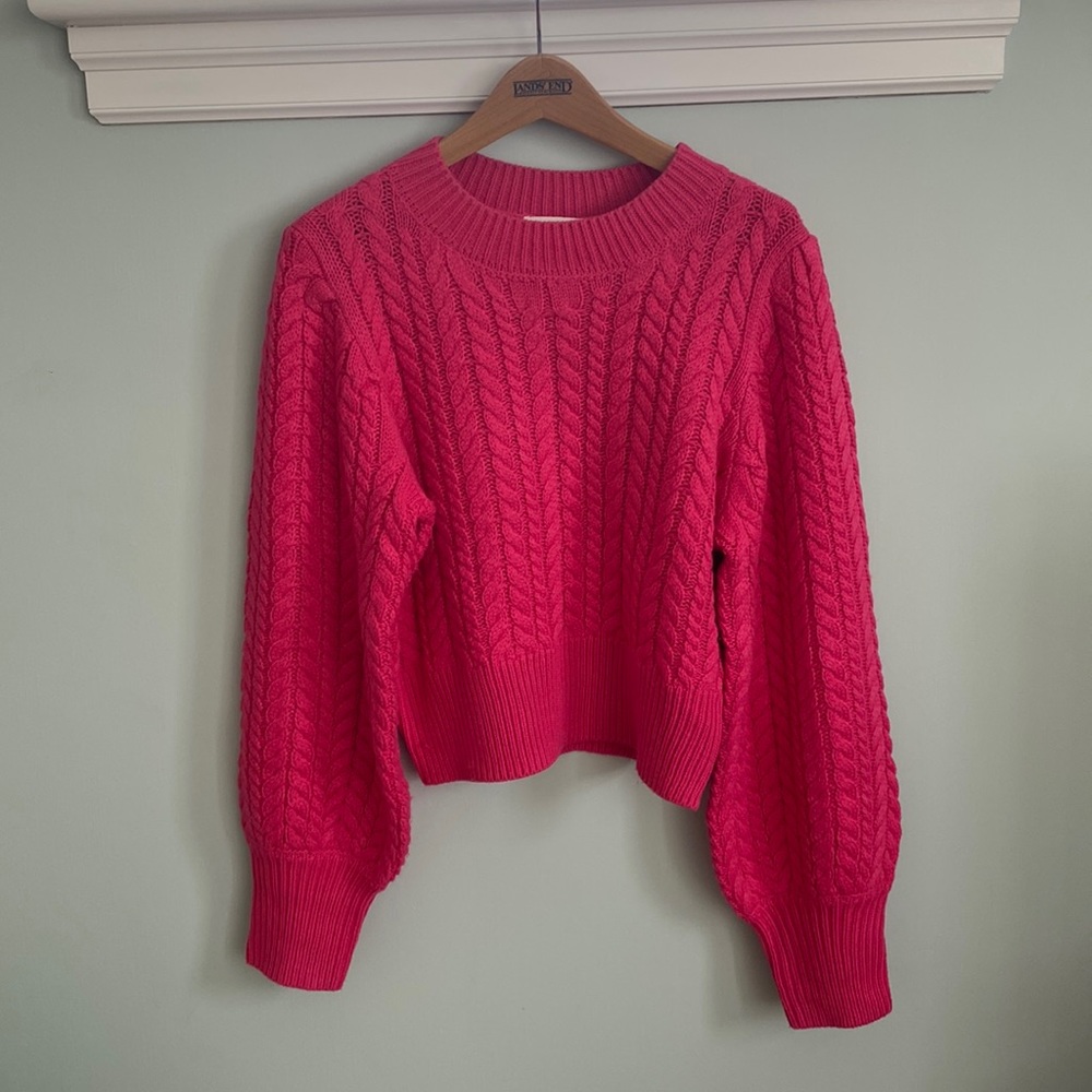 SUGAR + LIPS cropped hot pink sweater, size Medium.